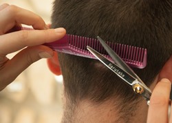 Crestline CA barber trimming hair